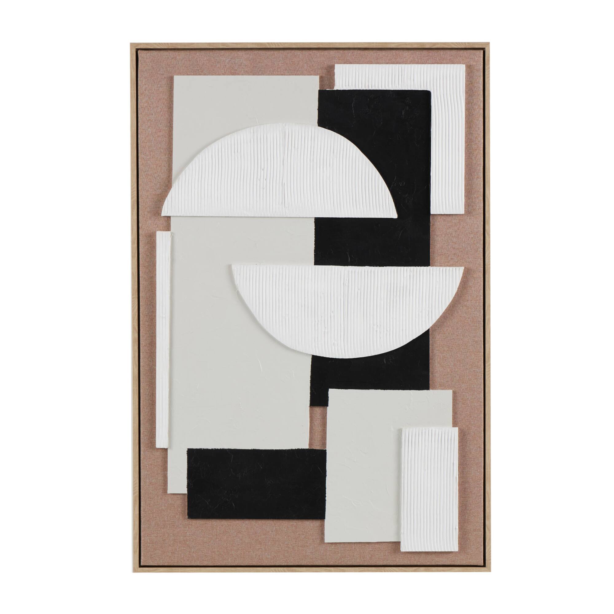 25" x 37" Brown Wooden Geometric Wall Art with Abstract Black and White Shapes